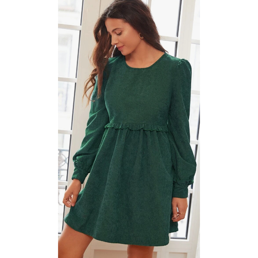 SHEIN Frenchy‎ Button Back Frill Long Sleeve Corduroy Dress Womans Plus Size 4XL